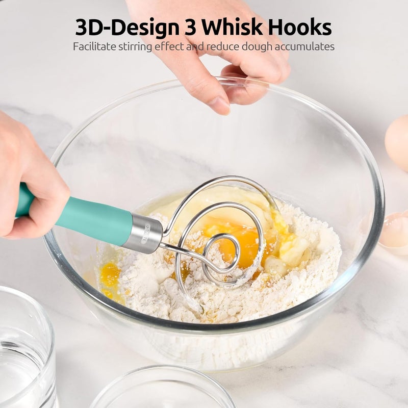 UTaste 12.6in Danish Dough Whisk: 18/8 Stainless Steel Heavy-Duty Sourdough Mixer Tool, Food Grade Dutch Style Seamless Bread Wisk, Sturdy for Mixing, Stirring, Kneading Thick Batter (Aqua Sky) - Image 5