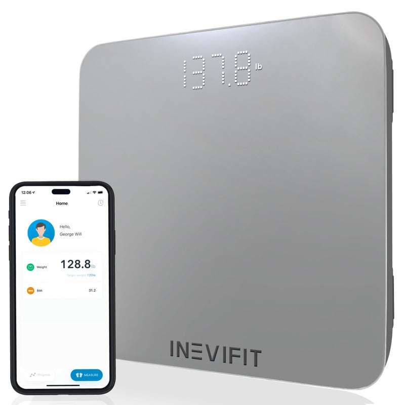 INEVIFIT Smart Bathroom Scale Highly Accurate Bluetooth Digital Bathroom Body Weight Scale Precisely Measures Weight  BMI for Unlimited Users SSilver