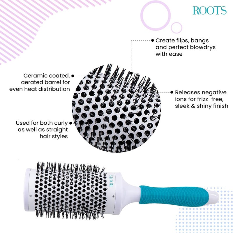 Roots Professional Ceramic Barrel Hair Brush Lightweight Round Brush for Women AntiFrizz Styling Brush for Smooth Healthy Hair Easy Grip HeatResistant Rubber Grip Handle Blow Drying Curling Straightening Barrel Diameter 295 Inch Length 107 Inch Model PEC581 - Image 4