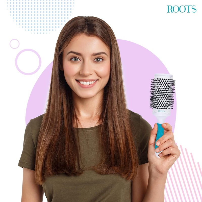 Roots Professional Ceramic Barrel Hair Brush Lightweight Round Brush for Women AntiFrizz Styling Brush for Smooth Healthy Hair Easy Grip HeatResistant Rubber Grip Handle Blow Drying Curling Straightening Barrel Diameter 295 Inch Length 107 Inch Model PEC581 - Image 5