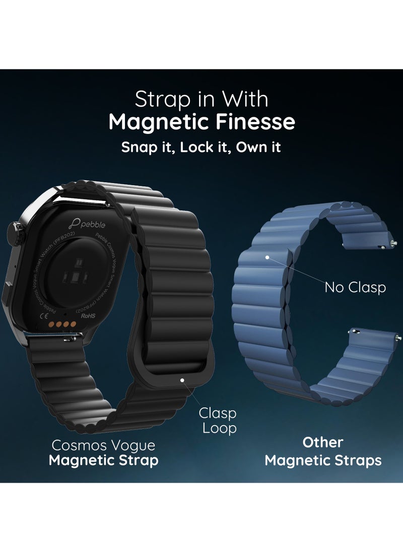 Cosmos Vogue 1.96" Amoled Smartwatch, Rectangular Metal Dial, BT Calling, Multiple Sports Mode, Heart Rate Monitor, IP67 Water Resistant, AI Voice Assistance, Alarm & Notification, Jet Black