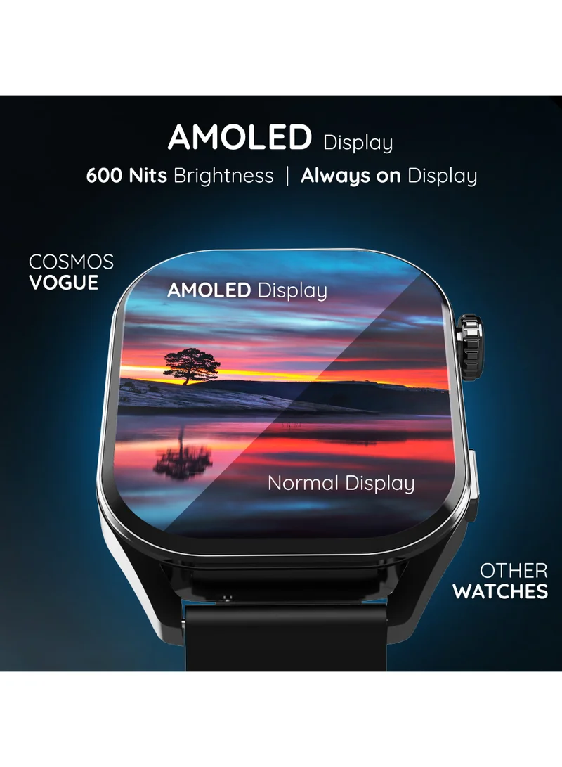 بيبل ساعة Cosmos Vogue 1.96 الذكية Amoled، قرص معدني مستطيل، اتصال BT، وضع رياضي متعدد، مراقب معدل ضربات القلب، IP67 مقاوم للماء، مساعدة صوتية للذكاء الاصطناعي، إنذار وإخطار، Jet Black