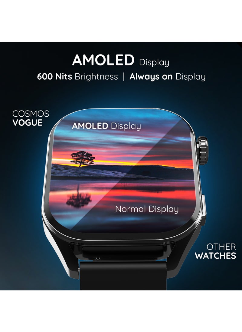Cosmos Vogue 1.96" Amoled Smartwatch, Rectangular Metal Dial, BT Calling, Multiple Sports Mode, Heart Rate Monitor, IP67 Water Resistant, AI Voice Assistance, Alarm & Notification, Jet Black