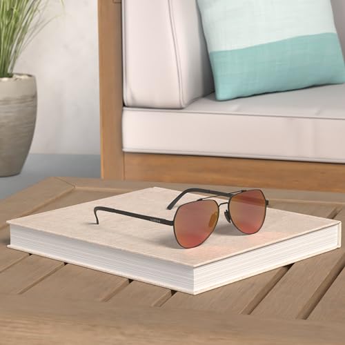 LUENX Men Women Aviator Sunglasses Polarized Shades Flexible Spring Hinge -Orange Mirror Lens Black frame 60mm - Image 2