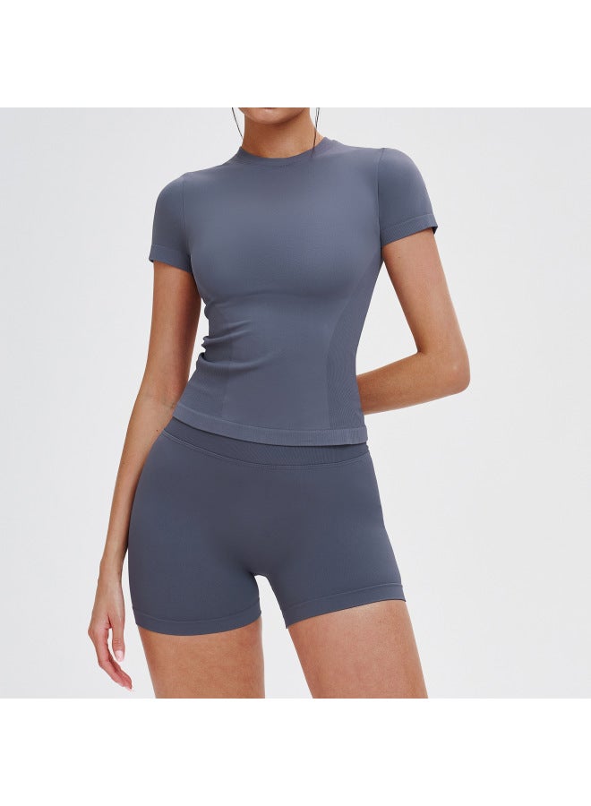 Seamless Sports Suit Round Neck Comfortable Fitness Yoga Set Outdoor Running Sports Fitness Clothing For Women 5081