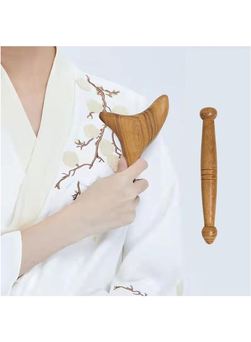 Apustim 2 Pieces Foot Massage Tools Wooden Body Massager Triangle Scraping Board Gua Sha Board Foot Massage Stick Tools Head Neck Hand Waist Calf Foot Massager - Image 3