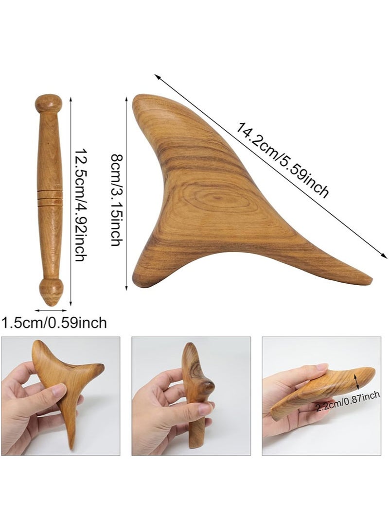 Apustim 2 Pieces Foot Massage Tools Wooden Body Massager Triangle Scraping Board Gua Sha Board Foot Massage Stick Tools Head Neck Hand Waist Calf Foot Massager - Image 2