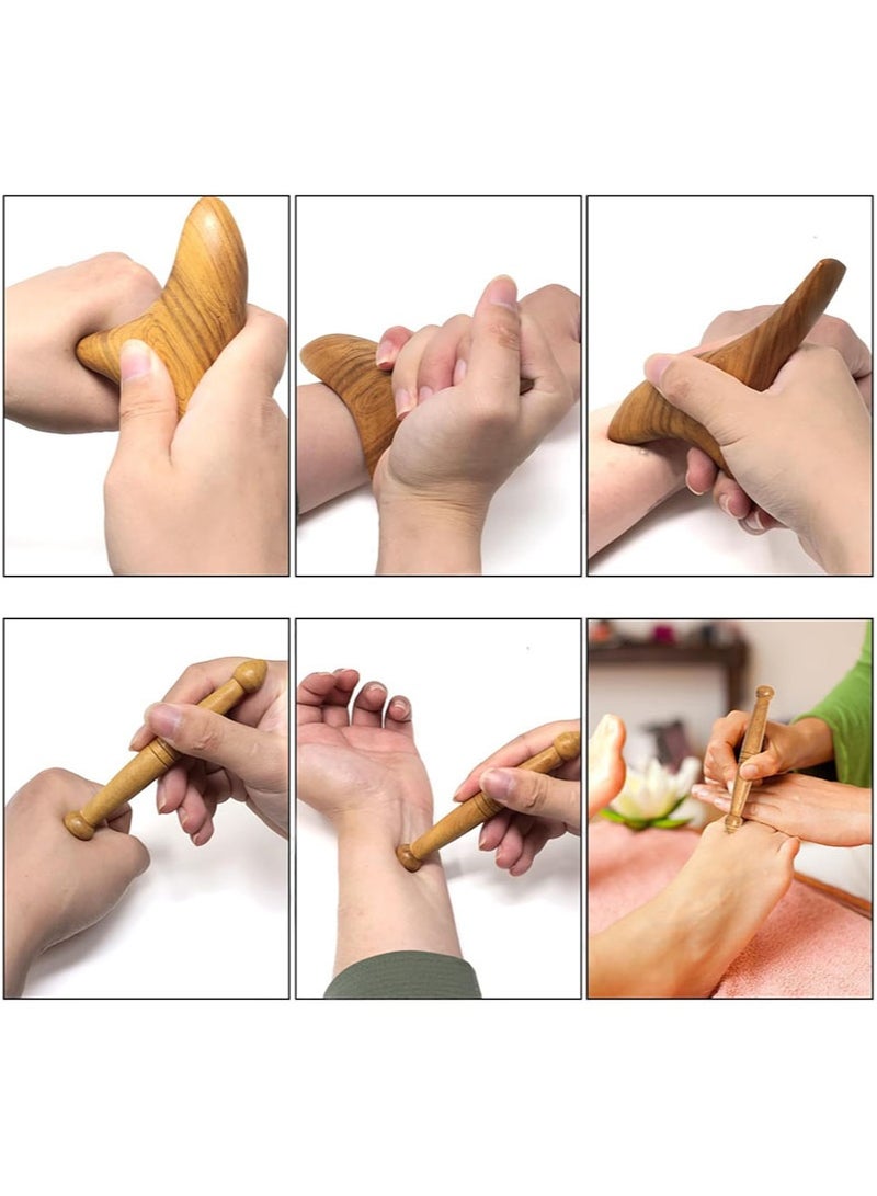 Apustim 2 Pieces Foot Massage Tools Wooden Body Massager Triangle Scraping Board Gua Sha Board Foot Massage Stick Tools Head Neck Hand Waist Calf Foot Massager - Image 4