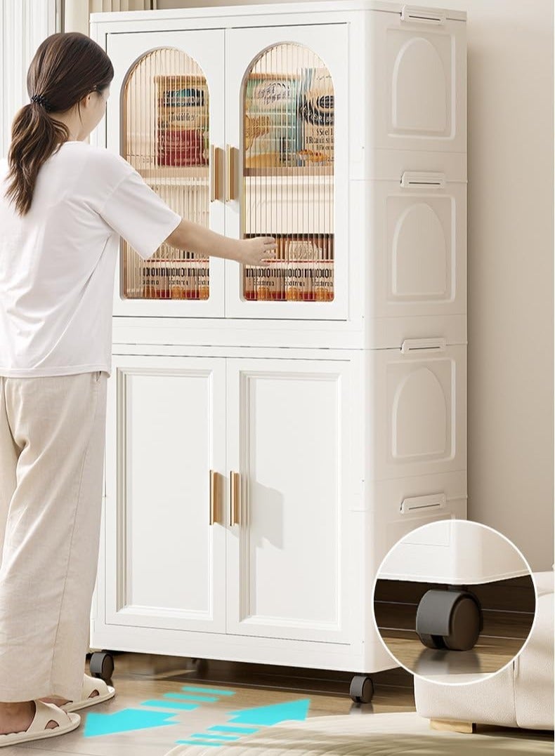 DubaiGallery صندوق تخزين بلاستيكي قابل للطي ب4 طبقات مع عجلات ومنظمات خزانة بأبواب مزدوجة قابلة للطي وحاويات تخزين مفتوحة من الأمام مع عجلات للمنزل والسكن والمكتب - Image 3