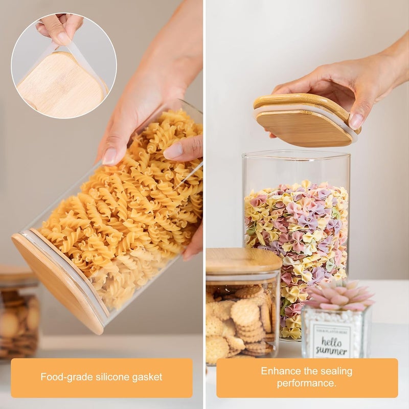 YUNCANG Glass Storage Jars 6 Pack -50oz (10cmx20cm)Clear Glass Food Storage Containers with Airtight Bamboo Lid Stackable Kitchen Canisters for Candy,Cookie,Rice,Sugar,Flour,Pasta,Nuts and Spice Jars(Square) - Image 2