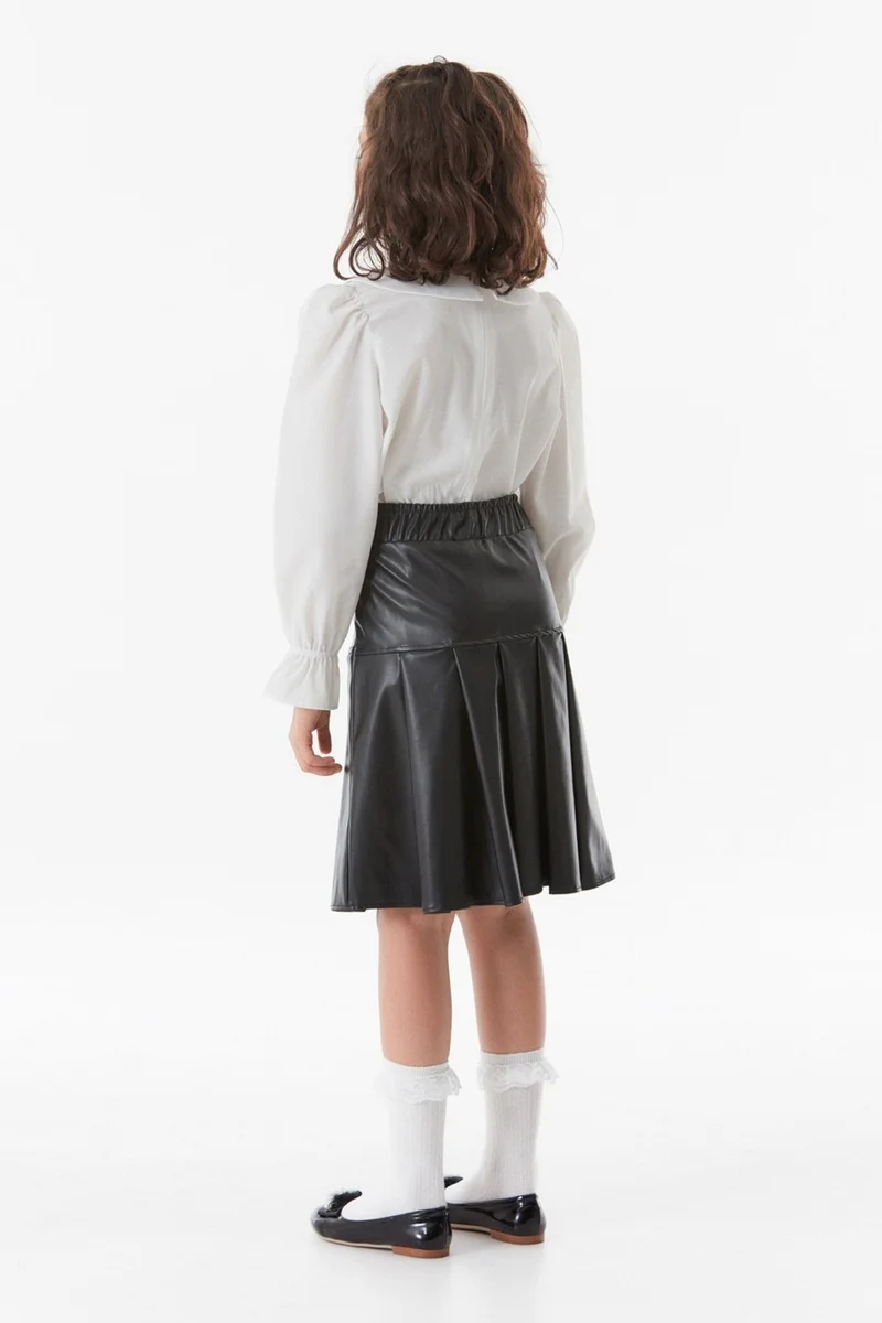 فولامودا Faux Leather Girls' Suit with Embroidered Collar