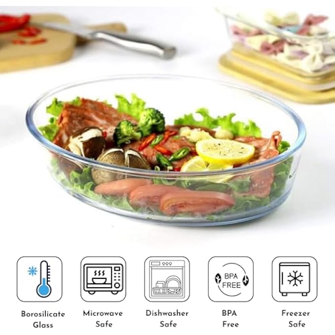 rayihni Glass Baking Dish Set Of 3 Borosilicate Rectangular Oven Safe Tray Bowls 15L 20L 30L Clear Heat Resistant Cookware For Lasagna Casseroles Baking Dishes Set Microwave  Dishwasher Safe - Image 3