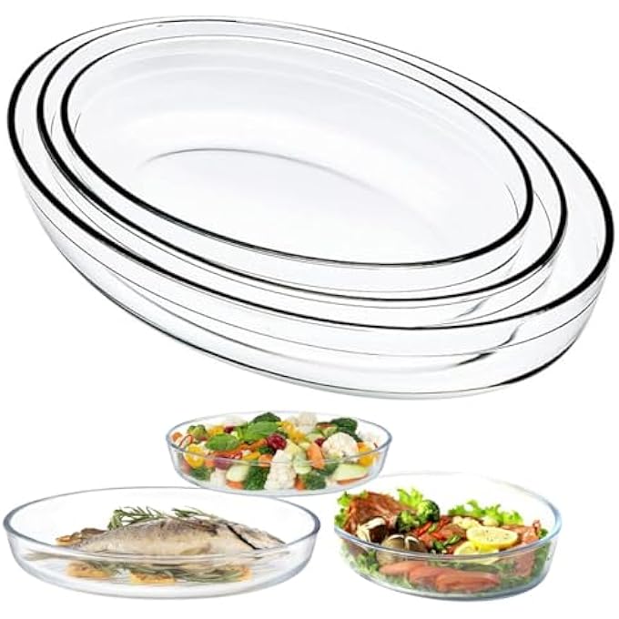 rayihni Glass Baking Dish Set Of 3 Borosilicate Rectangular Oven Safe Tray Bowls 15L 20L 30L Clear Heat Resistant Cookware For Lasagna Casseroles Baking Dishes Set Microwave  Dishwasher Safe - Image 2