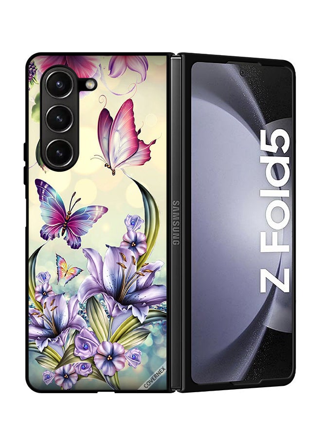 Covernex Protective Case Cover For Samsung Galaxy Z Fold 5 Purple Flowers & Butterflies - Image 1