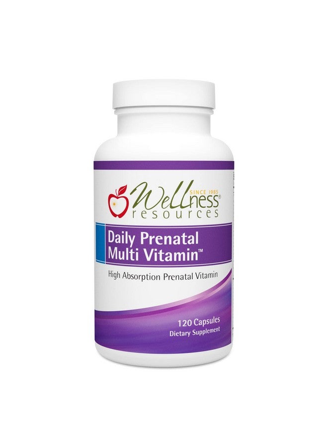 Wellness Resources Daily Prenatal Multi Vitamin - High Absorption Methyl Folate, Coenzyme B Vitamins, Iron Bisglycinate (120 Capsules) - Image 1