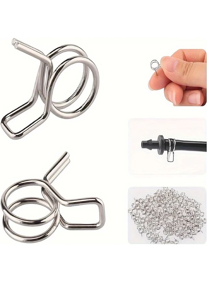 Universal Stainless Steel Double Ring Spring Clip 6mm Pipe Clamp 30pcs Leakproof Drip Irrigation Tube Adapter Easy to Install Gardening Watering Accessories - Image 1