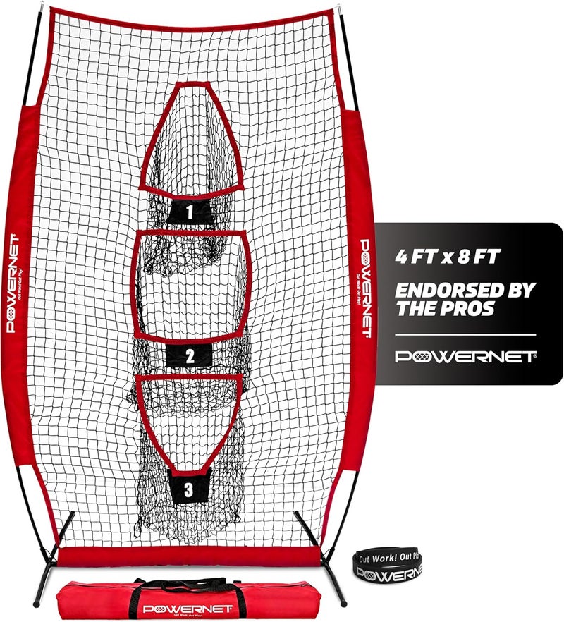 PowerNet Lacrosse & Football Passing Net, 4 x 8 FT Portable 3 Target Pocket Throwing Trainer, Football Training Equipment to Improve QB Accuracy, Throwing Net & Kicking Practice Equipment - Image 1