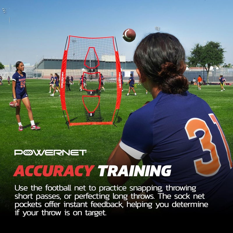 PowerNet Lacrosse & Football Passing Net, 4 x 8 FT Portable 3 Target Pocket Throwing Trainer, Football Training Equipment to Improve QB Accuracy, Throwing Net & Kicking Practice Equipment - Image 4