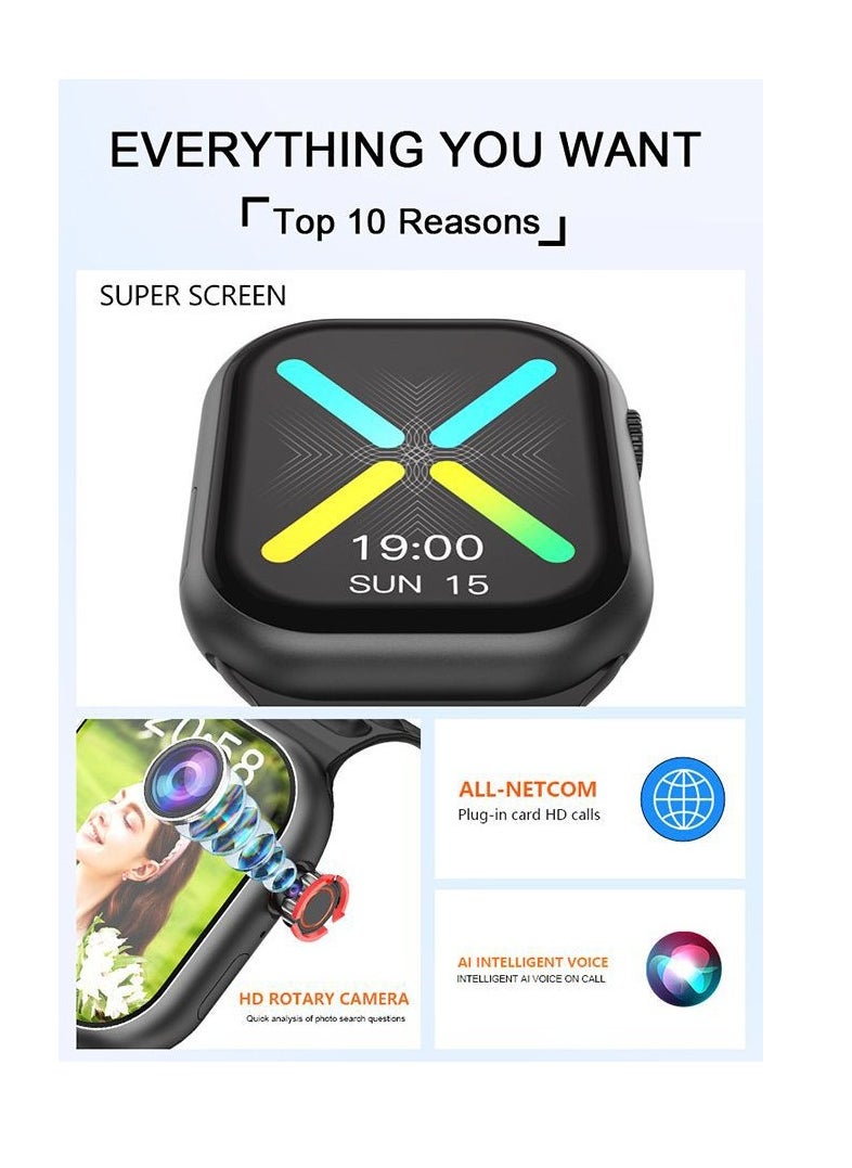 Smartbarry - C95 Ultra Android Smartwatch With Sim and 6Gb Ram 64Gb Rom Rotating camera 2 set Strap - Black - Image 1