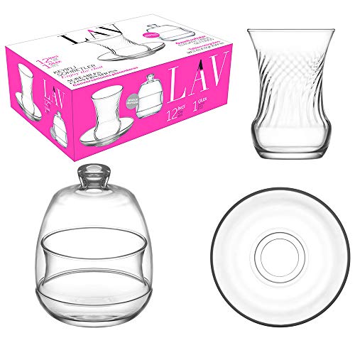 LAV INCI Turkish Tea Glasses with Sugar Bowl Set of 13 35 oz Glasses 85 oz Bowl Recyclable Glass Perfect for Home Cultural Gatherings and Tea Parties Dishwasher Safe - Image 1