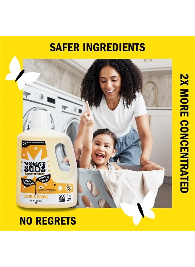MOLLY'S SUDS - Liquid Laundry Detergent | Natural Laundry Detergent Soap for Sensitive Skin | 2x Concentrated, High Efficiency (HE) | Citrus Grove - 100 Loads - Image 1