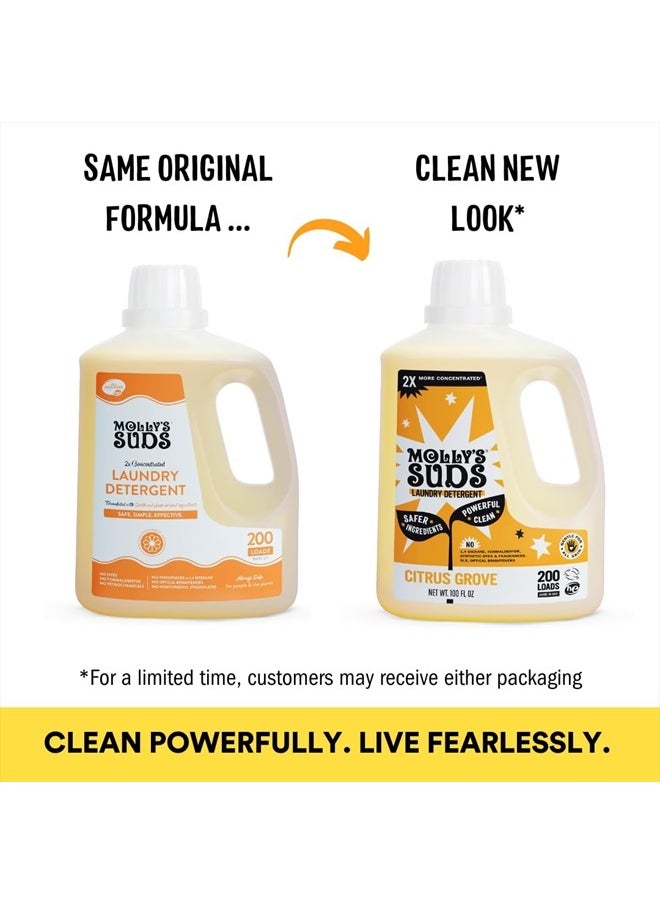 MOLLY'S SUDS - Liquid Laundry Detergent | Natural Laundry Detergent Soap for Sensitive Skin | 2x Concentrated, High Efficiency (HE) | Citrus Grove - 100 Loads - Image 1