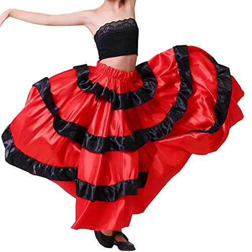 VNOEVW Women & Girls Red-Black Layered Ruffle Skirt for Belly Dance (5-7 Years) - Image 3