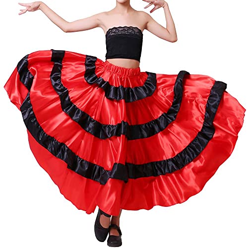 VNOEVW Women & Girls Red-Black Layered Ruffle Skirt for Belly Dance (5-7 Years) - Image 4