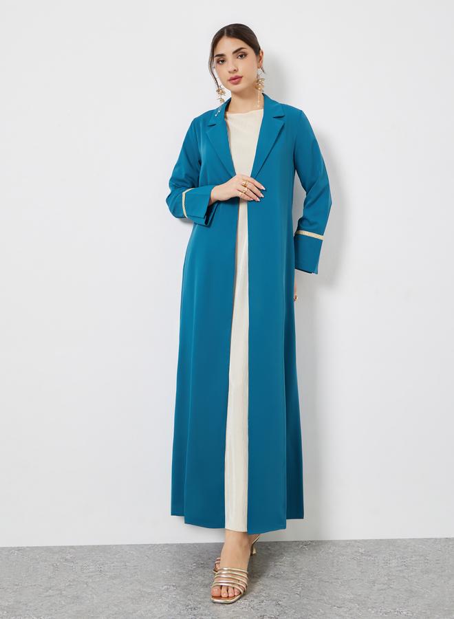 Styli Blue Collared Abaya with Lace Cuff Detail - Image 2