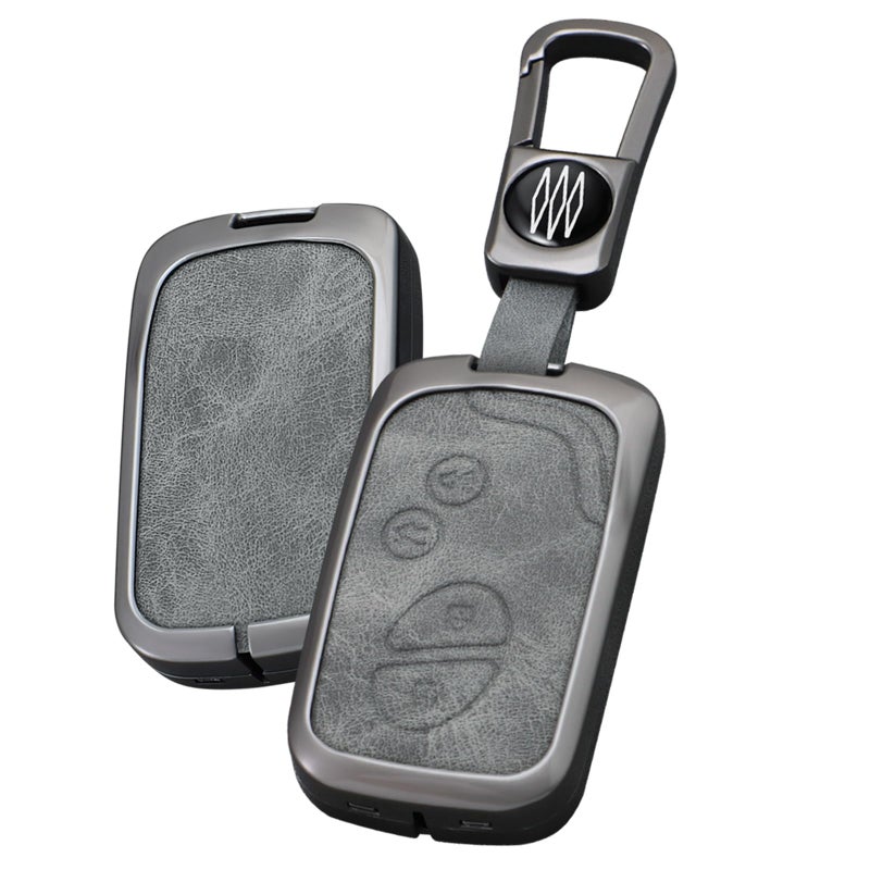 SANRILY Gray Metal Leather Key Fob Cover Fit for Lexus GX460 RX350 ES350 IS250 GX460 LX570 IS350 GS430 GS300 GS450h isC isF Keyless Key Holder with Keychain A