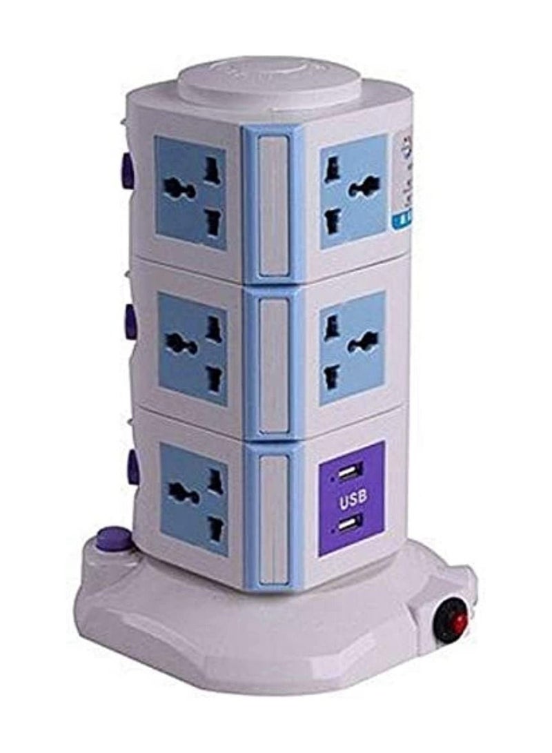 4 USB Multi Function Plug Extension Charger White Blue 3Meter  - Image 1