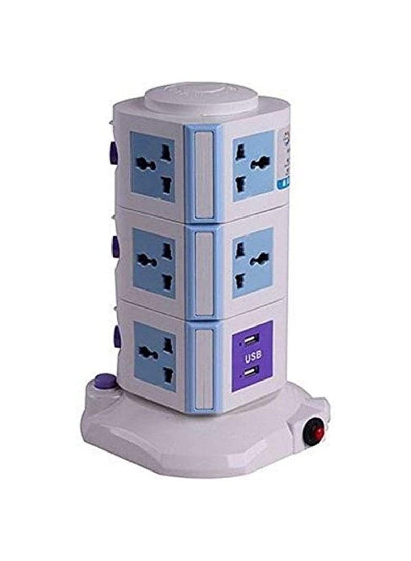 4 USB Multi Function Plug Extension Charger White Blue 3Meter  - Image 3