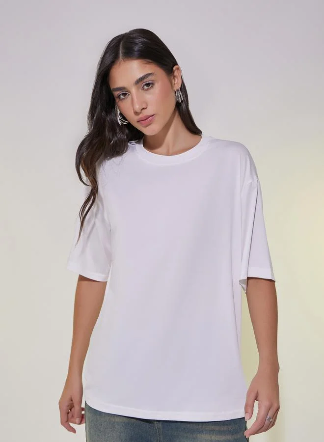 Take Two Slogan Print Round Neck Oversized T-Shirt