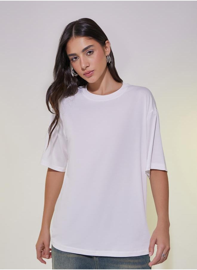 Take Two Slogan Print Round Neck Oversized T-Shirt  - Image 3