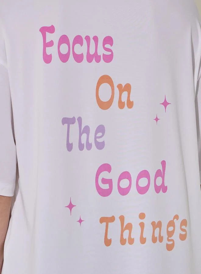 Take Two Slogan Print Round Neck Oversized T-Shirt