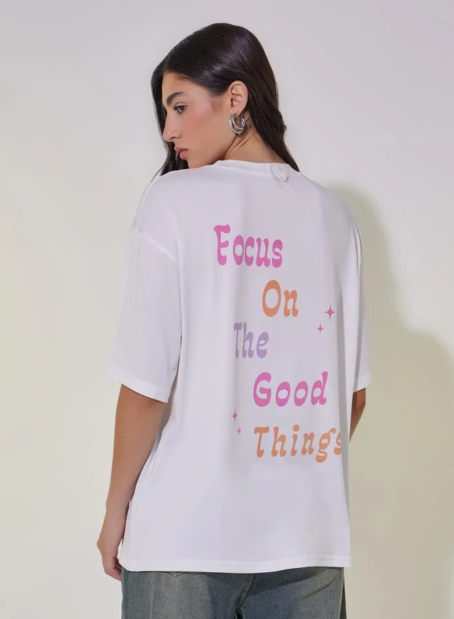 Take Two Slogan Print Round Neck Oversized T-Shirt