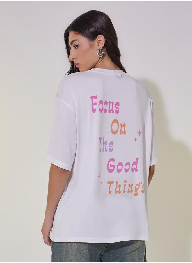 Take Two Slogan Print Round Neck Oversized T-Shirt  - Image 4