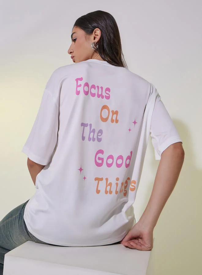 Take Two Slogan Print Round Neck Oversized T-Shirt