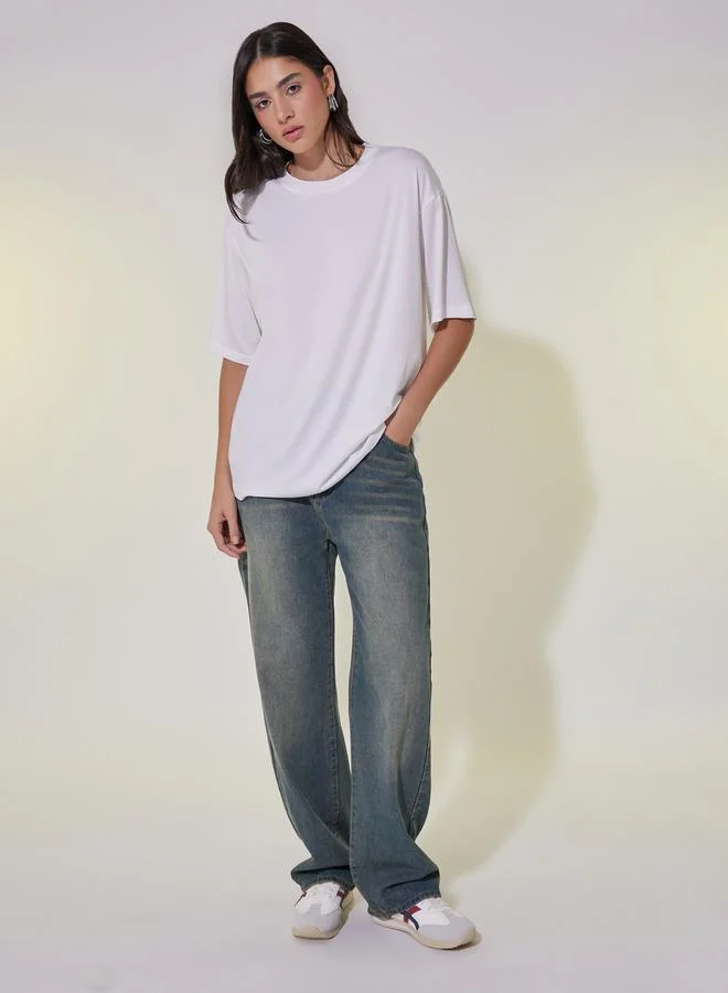 Take Two Slogan Print Round Neck Oversized T-Shirt