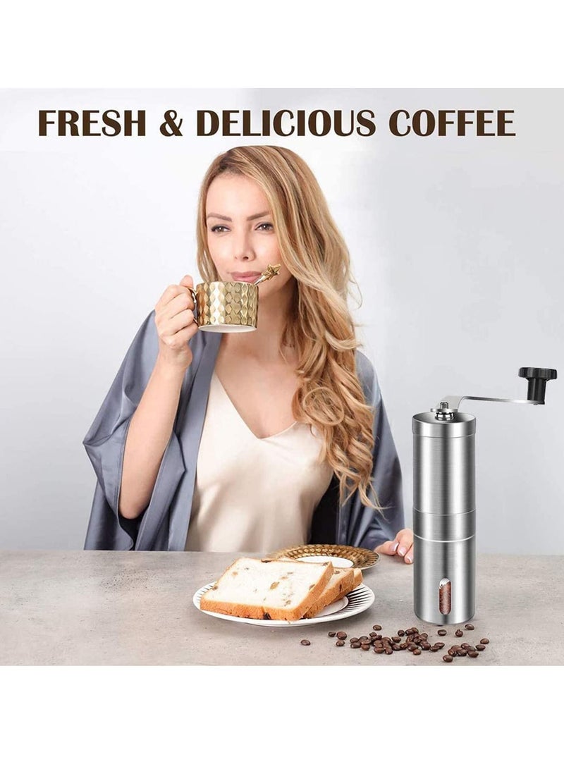 NIBEMINENT Manual Coffee Grinder, Stainless Steel Grinder with Adjustable Ceramic Conical Burr, Ideal for Home, Office, and Travelling, Come With A Spices Brush - Image 3