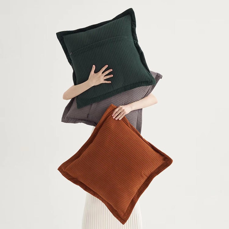 COCO TOP COCO TOP Pack of 3 Neutral Boho Decorative Throw Pillow Covers 20x20inch  Super Soft Textured Corduroy Pillow Covers Apartment Boho Room Decor for Couch Sofa Living Room Loung(Grey Dark Green & Rust) - Image 1