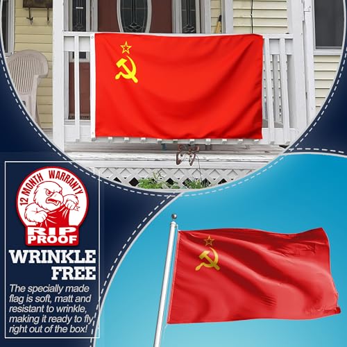 Anley Rip-Proof Technology Double Sided 3-Ply Soviet Union Flag 3x5 Ft - Vivid Color Canvas Header and Wrinkle Resistant - The Strongest Longest Lasting Union of Soviet Socialist Republics Flag 3X5 Ft - Image 5