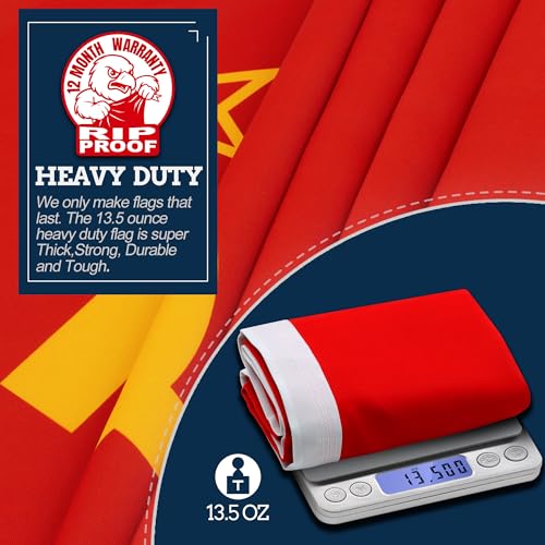 Anley Rip-Proof Technology Double Sided 3-Ply Soviet Union Flag 3x5 Ft - Vivid Color Canvas Header and Wrinkle Resistant - The Strongest Longest Lasting Union of Soviet Socialist Republics Flag 3X5 Ft - Image 3