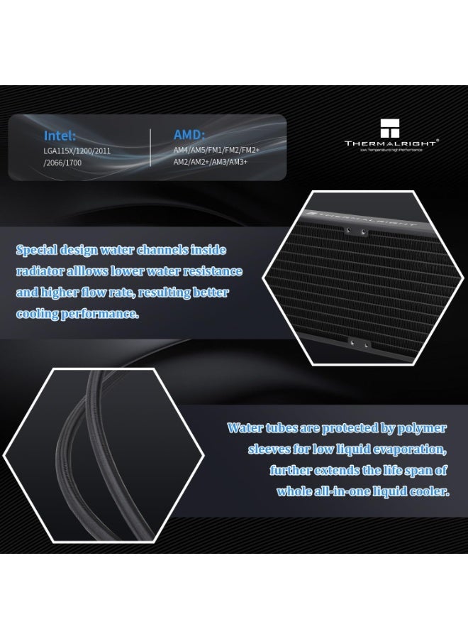 Thermalright Thermalright Frozen Notte 240 Black ARGB V2  Water Cooling CPU Cooler, 240 Black CPU Cooler Specifications, Double PWM Fans, S-FDB V2 Bearings, Suitable for AMD/AM4 AM5,Intel LGA 1700/1150/1151/1200/2011 - Image 3