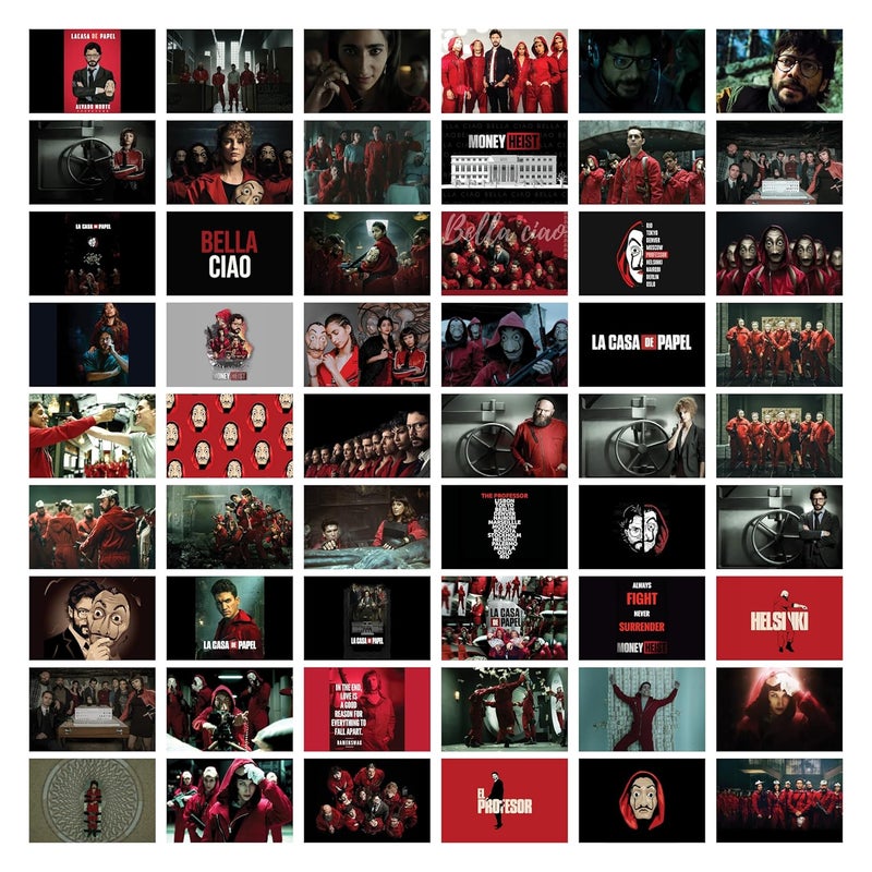 D2C Money Heist Card Stock Posters 54 Pc 4x6 Inch Prints Collage Kit Stylish Wall Transformation for Dorm Bedroom Living Room Office Create Enchanting Photo Display - Image 1