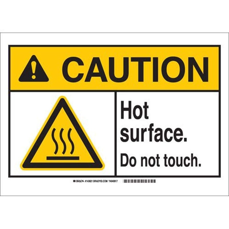 Brady 143822 Plastic "Caution Hot Surface Do Not Touch" Sign, 10" Height x 14" Width, Black/Red/Yellow on White - Image 5