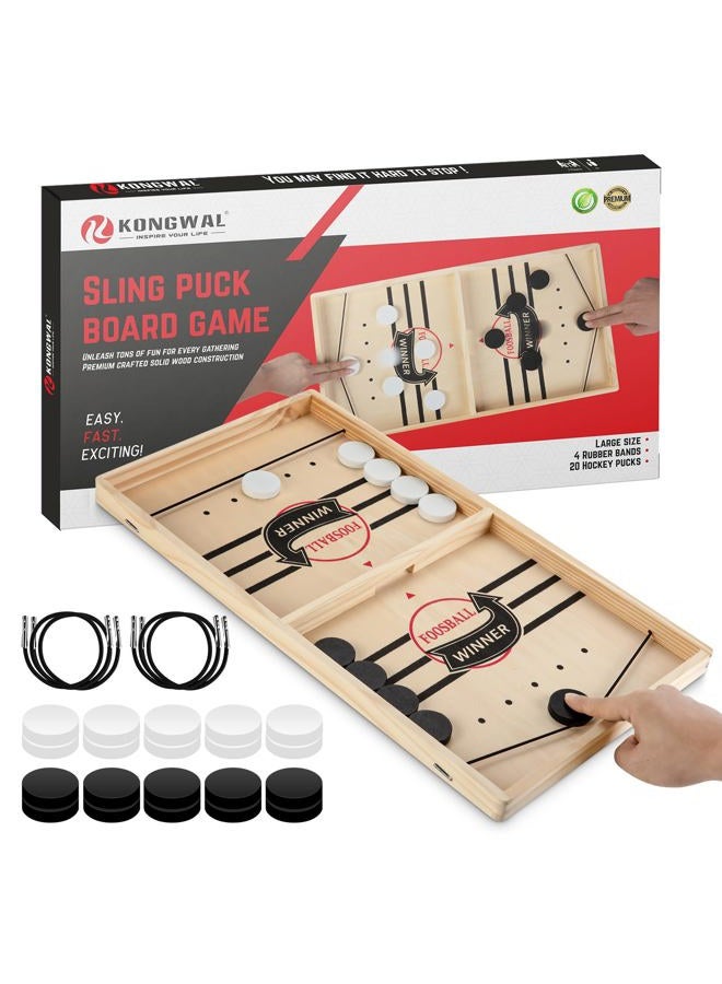 kongwal Large Sling Puck Game, Foosball Winner Board Wooden Hockey Table Fast Paced Slingshot Game Board, Rapid Battle Speed String For Kids Adults & Family Party, Size - Image 2
