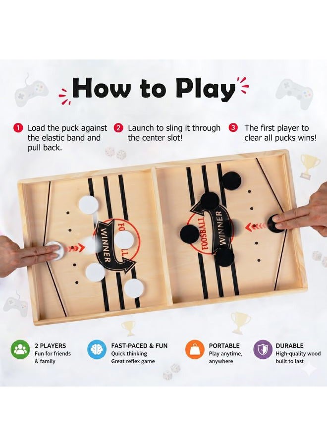 kongwal Large Sling Puck Game, Foosball Winner Board Wooden Hockey Table Fast Paced Slingshot Game Board, Rapid Battle Speed String For Kids Adults & Family Party, Size - Image 3