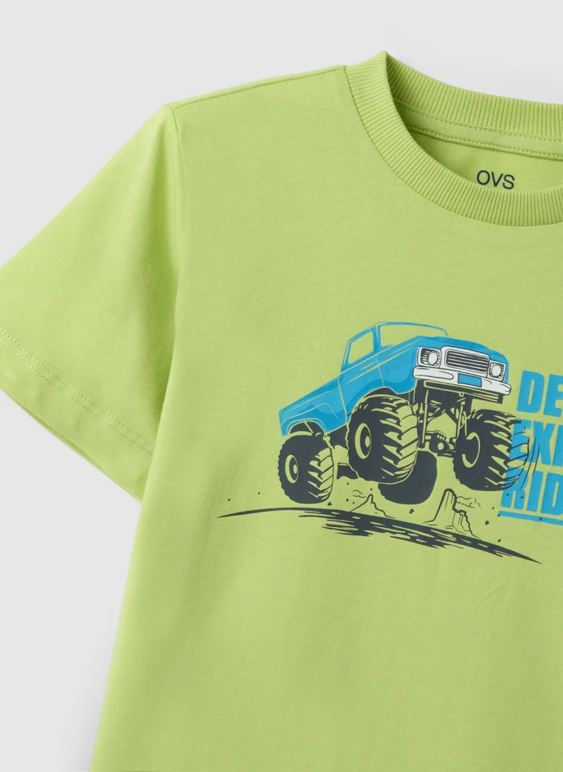 Ovs  OVS Green Pure Cotton Regular Fit T-Shirt For Kids With Print for Men | Best Price UAE
