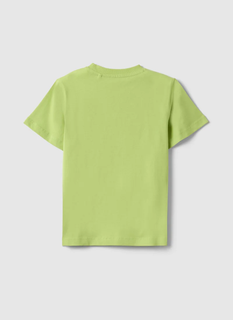او في اس OVS Green Pure Cotton Regular Fit T-Shirt For Kids With Print